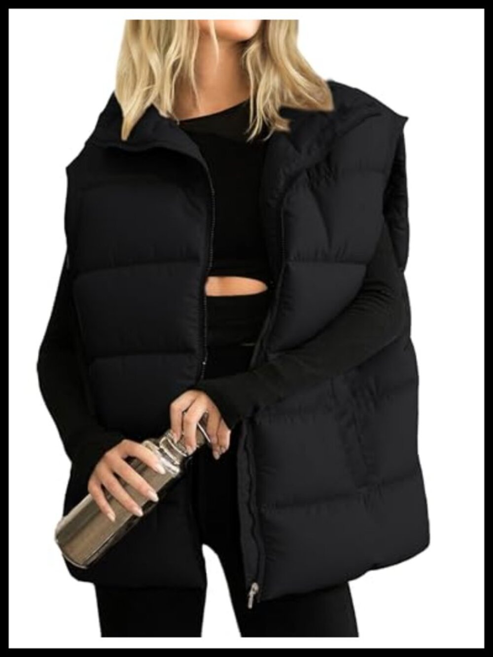 Quilted Puffer Vest Stand Collar Zip Sleeveless Winter Gilet